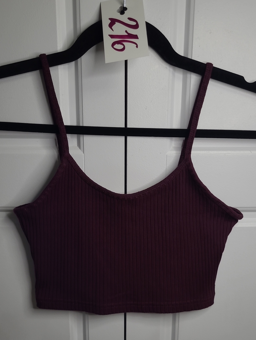 216 - Aritzia / Wilfred Ribbed Spaghetti-Strap Crop Top - Plum - Size Small